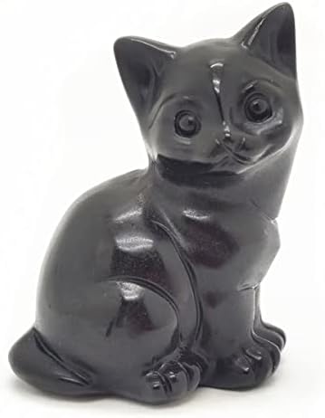 Natural Obsidian Cat Skull Reiki Healing Statue