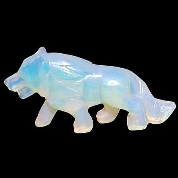 Opalite Wolf Figurine Decor Sculpture Hand Carved Stone Art