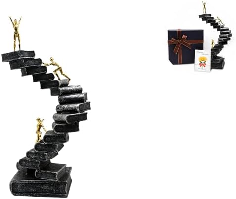 Resin Knowledge Staircase Sculpture - Modern Black Decor