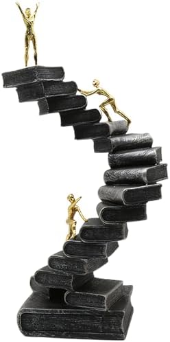 Resin Knowledge Staircase Sculpture - Modern Black Decor