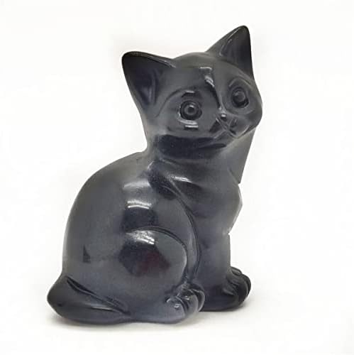 Natural Obsidian Cat Skull Reiki Healing Statue