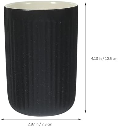 Set of 2 Black Striped Ceramic Toothbrush Holder Cups