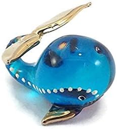 Tiny 2 Inch Blue Gold Dotted Whale Figurine