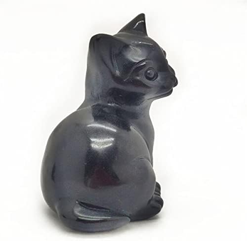 Natural Obsidian Cat Skull Reiki Healing Statue