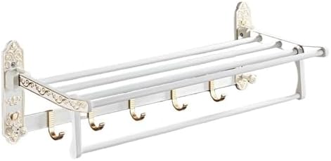 Foldable Towel Rack with 7 Hooks and Carved Design
