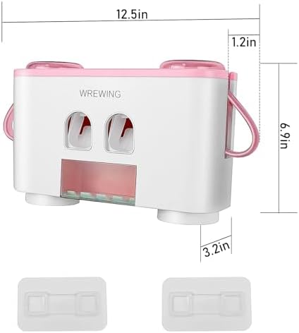 WREWING Toothbrush Holder with 4 Slots and 2 Squeezers Pink