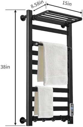 Heated Towel Rack with Shelf and Timer 10 Bars Black