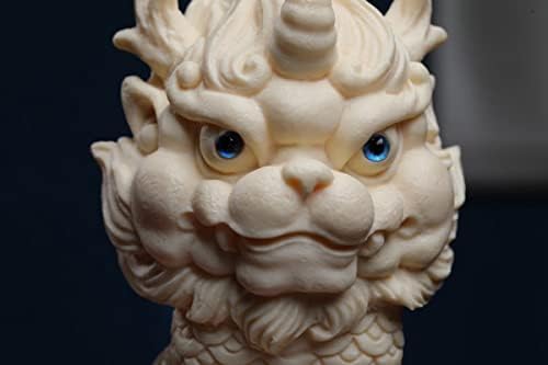 White Feng Shui Foo Dog Statue Ivory Fruit Finish Kylin Sculpture