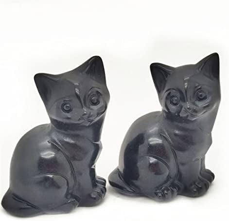 Natural Obsidian Cat Skull Reiki Healing Statue