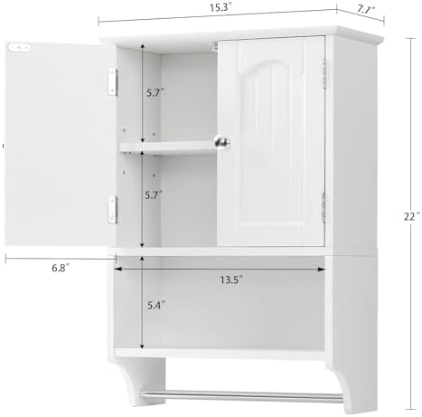 TEENFON Bathroom Wall Cabinet with Adjustable Shelves and Towel Rack 1