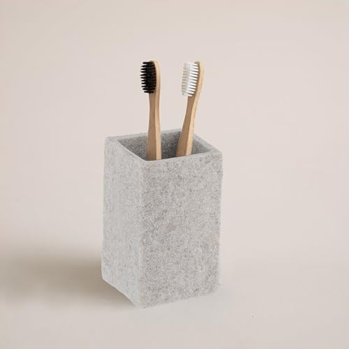 Square Resin Stone Effect Toothbrush Holder Gray