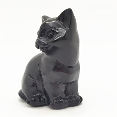 Natural Obsidian Cat Skull Reiki Healing Statue