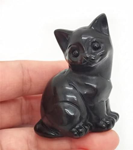 Natural Obsidian Cat Skull Reiki Healing Statue