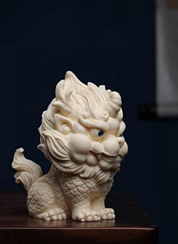 White Feng Shui Foo Dog Statue Ivory Fruit Finish Kylin Sculpture