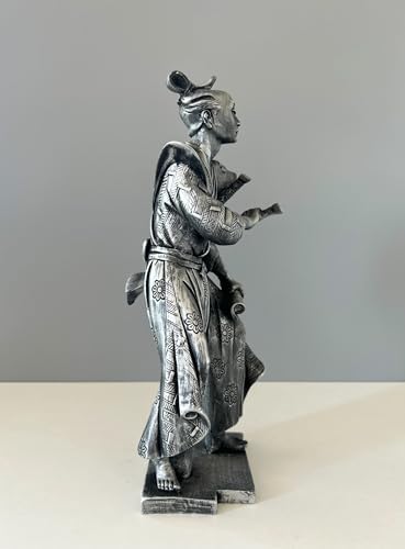 Japanese Samurai Statue - 33cm Silver Bust Sculpture