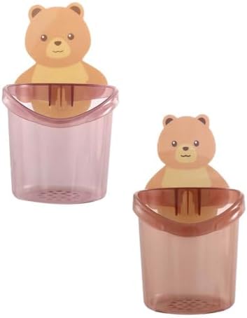 Pokinge 2pcs Suction Cup Bear Toothbrush Holder with Storage Box
