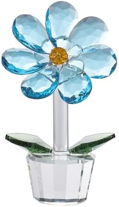 DLXK Crystal Flower Figurine Blue Faceted Glass Desk Decor 1
