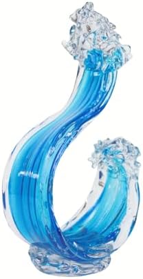 14 Inch Hand Blown Glass Ocean Waves Sculpture with Floating Base