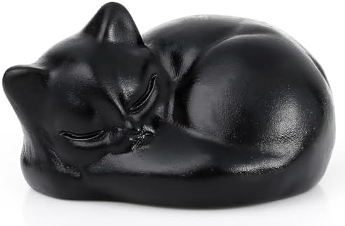 QINJIEJIE Black Obsidian Cat Statue Decor