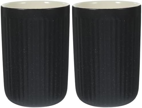 Set of 2 Black Striped Ceramic Toothbrush Holder Cups