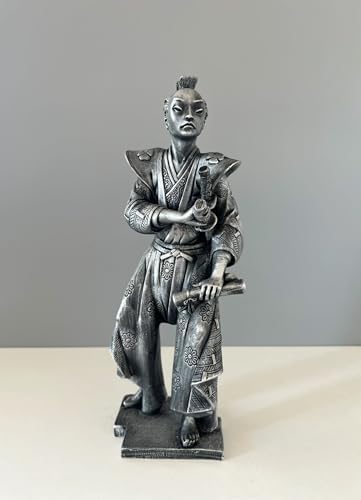Japanese Samurai Statue - 33cm Silver Bust Sculpture