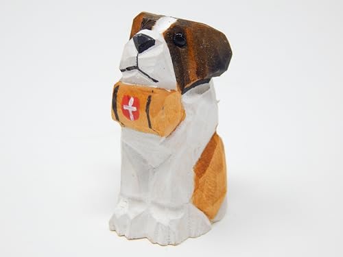 Selsela St Bernard Wooden Figurine - 25 Inch Hand-Carved Rescue Dog Statue