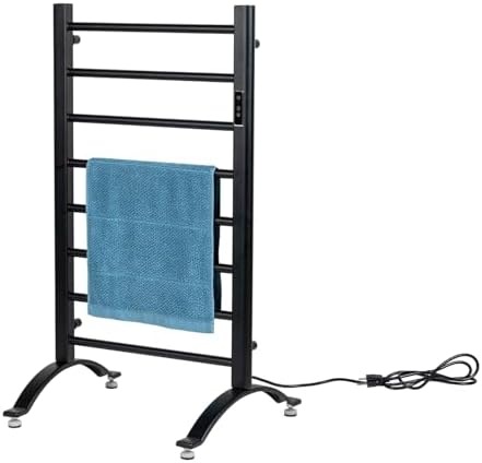 MyGift Hotel Series Matte Black Towel Warmer Rack with LED Control