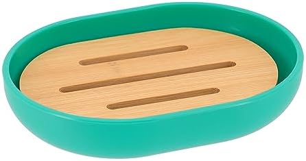 Premium Green Soap Dish with Bamboo Tray for Elegant Bath Organization