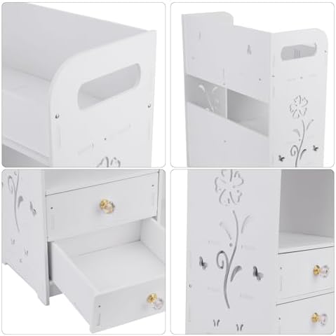 CDAR White Bathroom Cabinet Wall Mounted with 2 Drawers Shelves