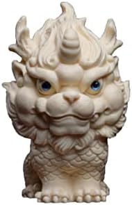 White Feng Shui Foo Dog Statue Ivory Fruit Finish Kylin Sculpture