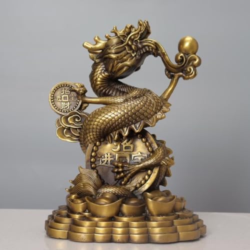 Julrybox Pure Copper Dragon Statue Home Office Decor