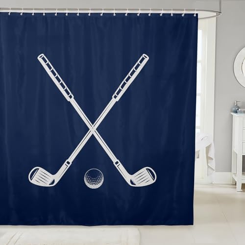 Erosebridal Golf Theme Shower Curtain Set 72x72 Navy Blue White
