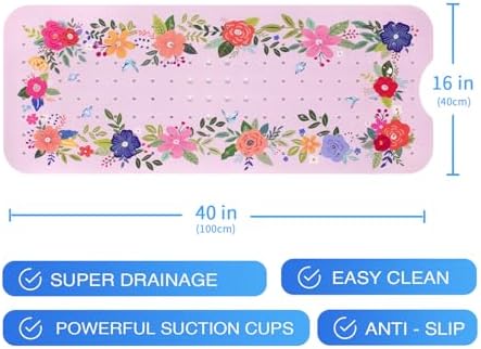 Denifeiya Pink Floral Non Slip Bathtub Mat for Kids