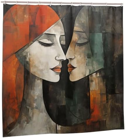 Kissing Girl Shower Curtain Set with 12 Hooks 72x72in 1