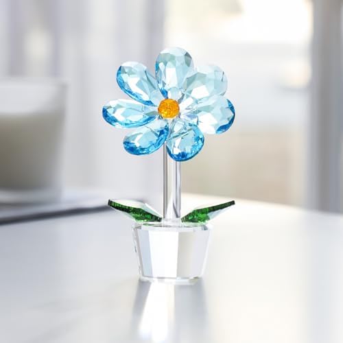 DLXK Crystal Flower Figurine Blue Faceted Glass Desk Decor 1