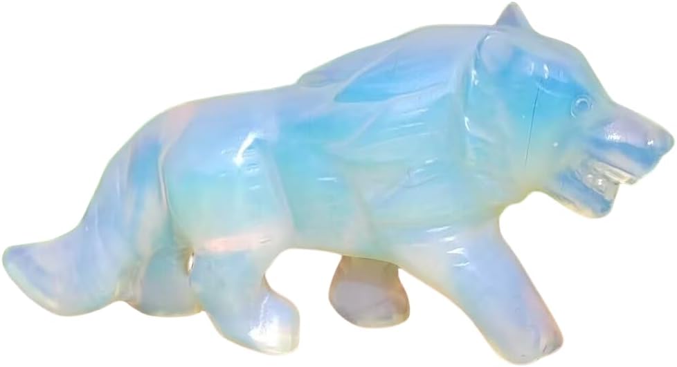 Opalite Wolf Figurine Decor Sculpture Hand Carved Stone Art