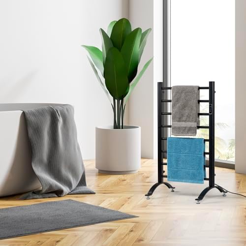 MyGift Hotel Series Matte Black Towel Warmer Rack with LED Control