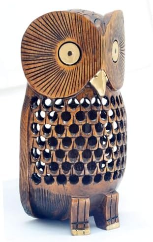 Hand Carved Wooden Owl Statue 6 Inch Decor