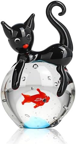 QFkris Hand Blown Glass Black Cat Figurine