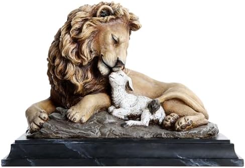 Resin Lion and Lamb Table Statue Brown