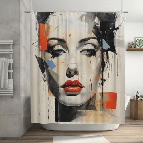 DAOWANGZUO Black Hair Girl Boho Shower Curtain Set 1
