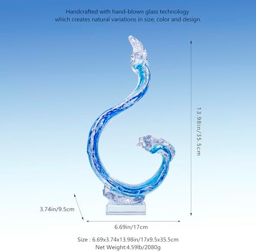 14 Inch Hand Blown Glass Ocean Waves Sculpture with Floating Base