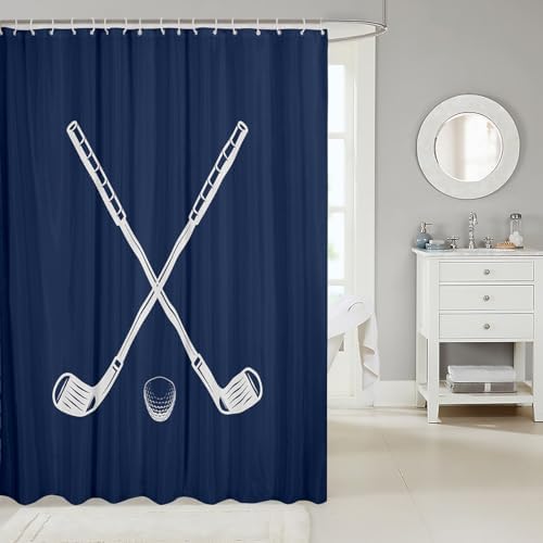Erosebridal Golf Theme Shower Curtain Set 72x72 Navy Blue White