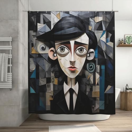 Sad Boy Shower Curtain Set with 12 Hooks 72x72in