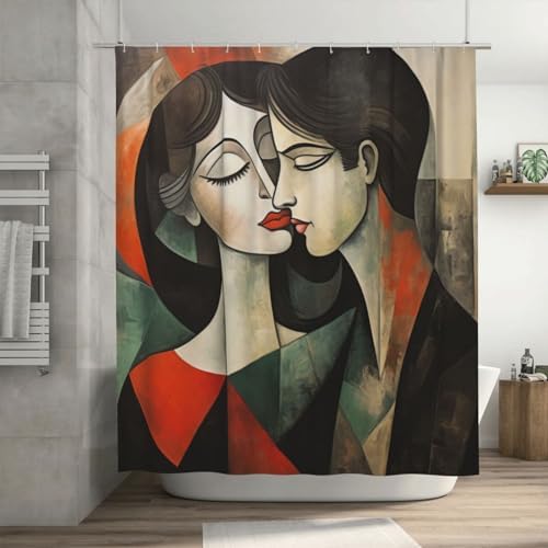 Kissing Girl Boho Shower Curtain Set with 12 Hooks 72x72in