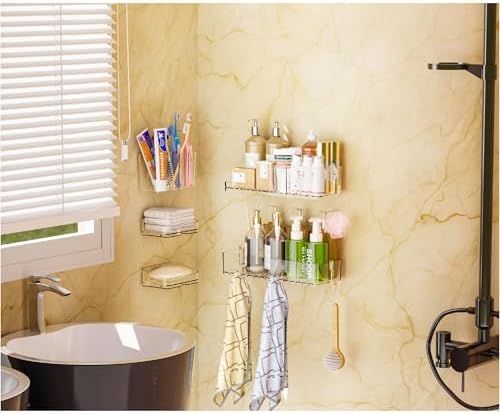 SuoXing 5-Pack Adhesive Shower Caddy with 6 Hooks