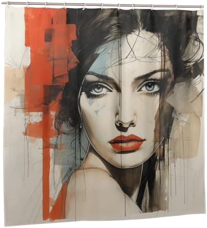 DAOWANGZUO Black Hair Girl Shower Curtain Set