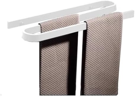 Space Aluminum Double Towel Rack for Bathroom No Drilling Mount Modern White