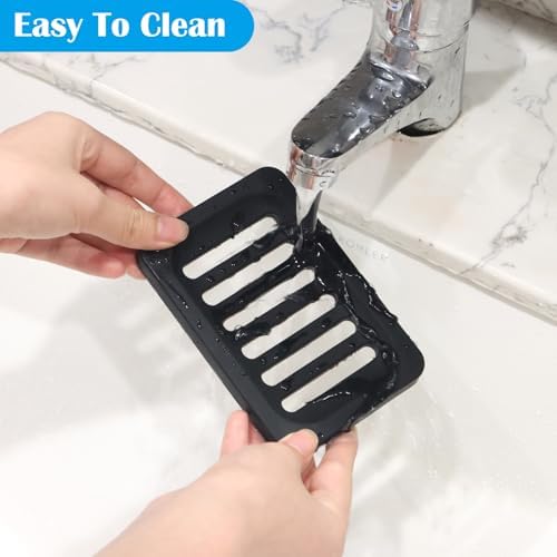 Topsky 2Pcs Silicone Soap Dish Holder Non-Slip Black Design