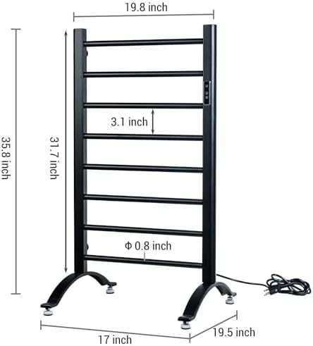 MyGift Hotel Series Matte Black Towel Warmer Rack with LED Control